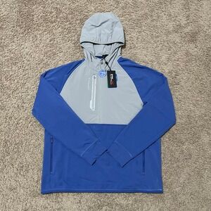 RLX Ralph Lauren Jacket Men Large Blue Gray Golf Wicking Stretch Half Zip Hooded